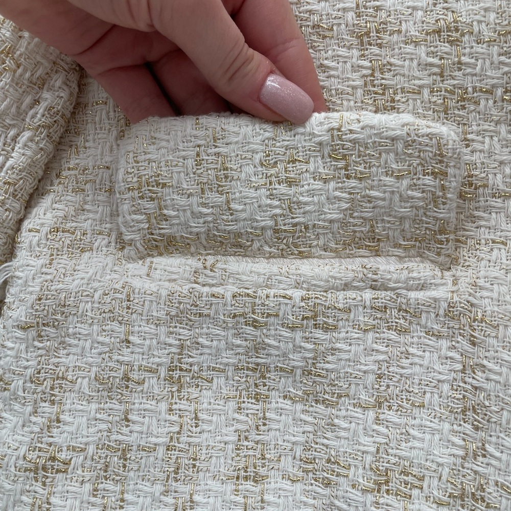 Zara Tweed Jacket Gold Ivory Size Small - Picture 3 of 10